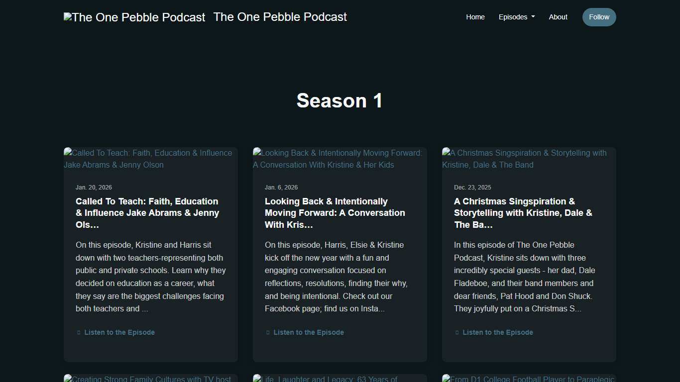 Season 1 The One Pebble Podcast